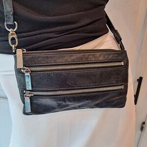 HOBO The Original Mara Style Black Leather Double-Zip Crossbody Bag